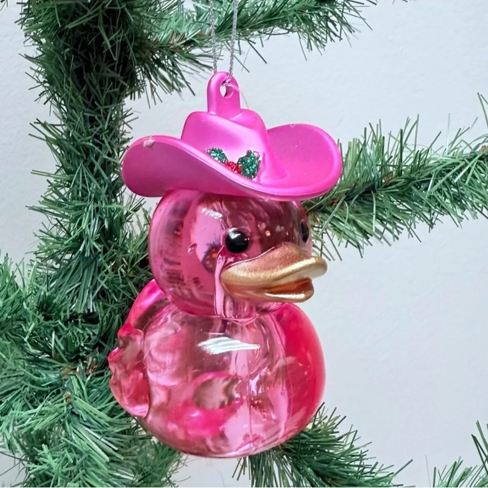 3 for $15 SALE Pink Holiday Duck with Cowboy Hat ornament